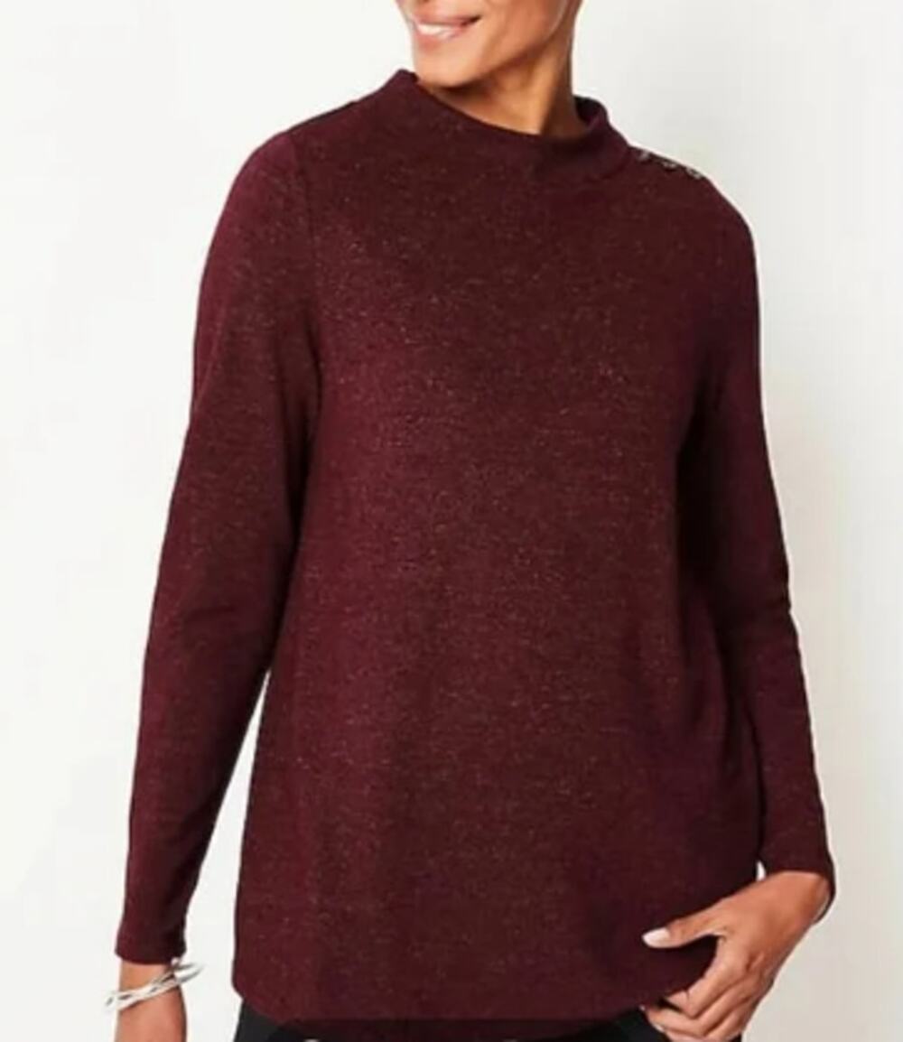 J Jill Wearever Mock Neck Tunic Sweater Long Sleeve Wine Oversized Womens Small